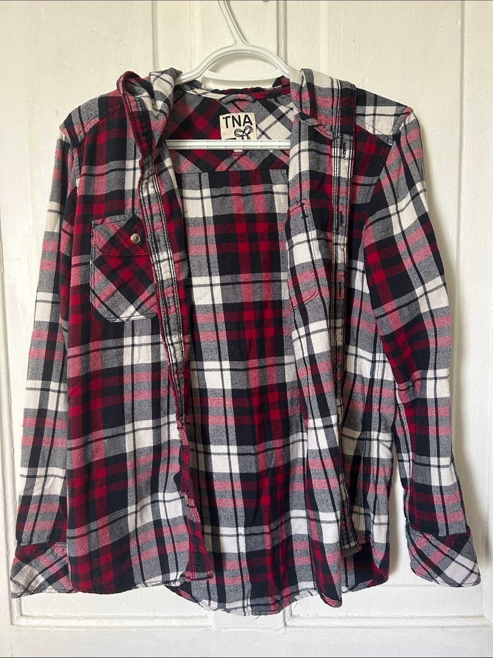 TNA Aritzia Marcelo Hooded Button-Down Flannel Shirt